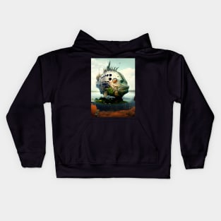 The Armored Angler: The Future of Fish on a Dark Background Kids Hoodie